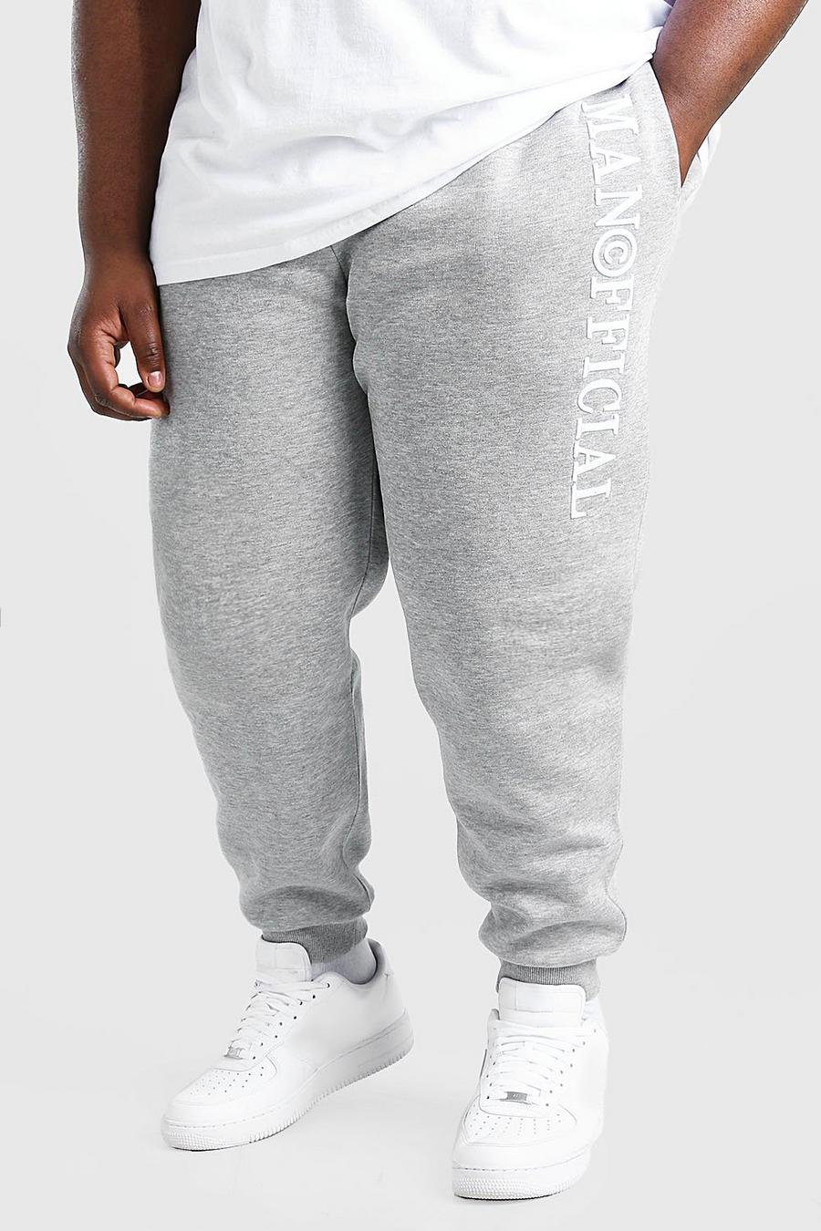 Grey marl Plus Size Man 3D Embroidered Track Pants image number 1