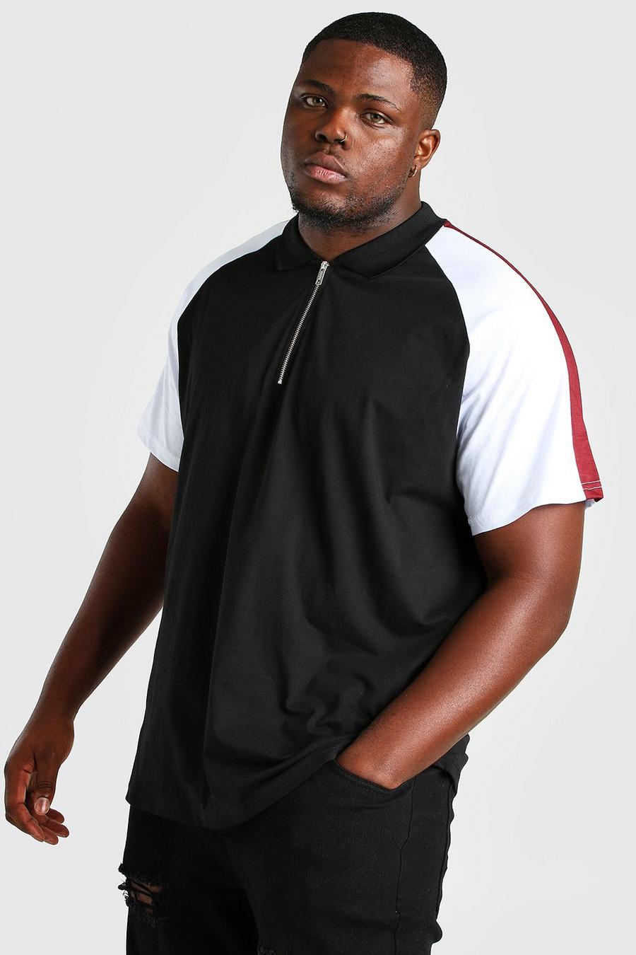 שחור חולצת פולו בצבעי קולור בלוק בכתפיים לגברים גדולים וגבוהים image number 1