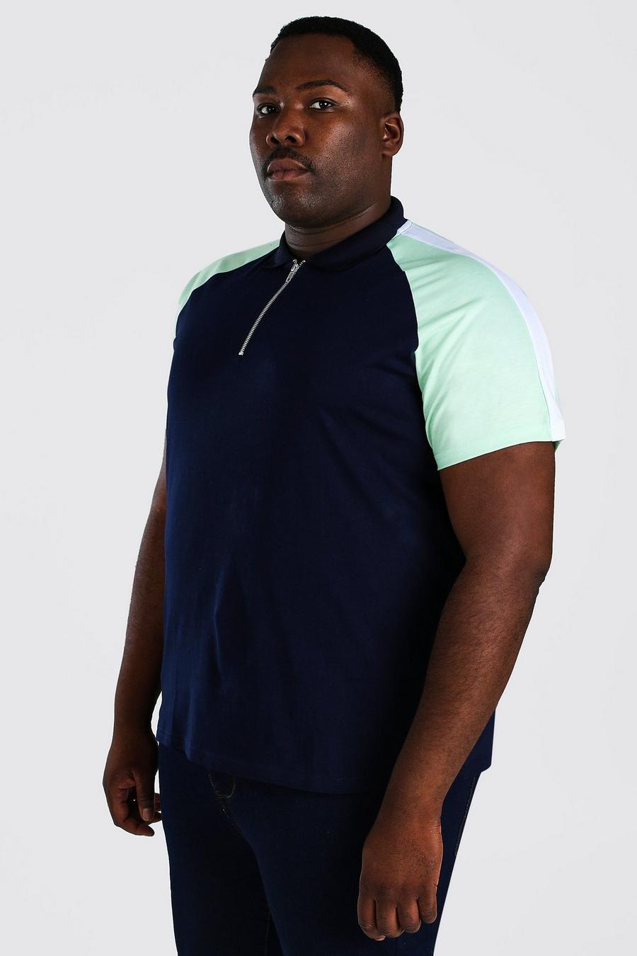 נייבי חולצת פולו בצבעי קולור בלוק בכתפיים לגברים גדולים וגבוהים image number 1