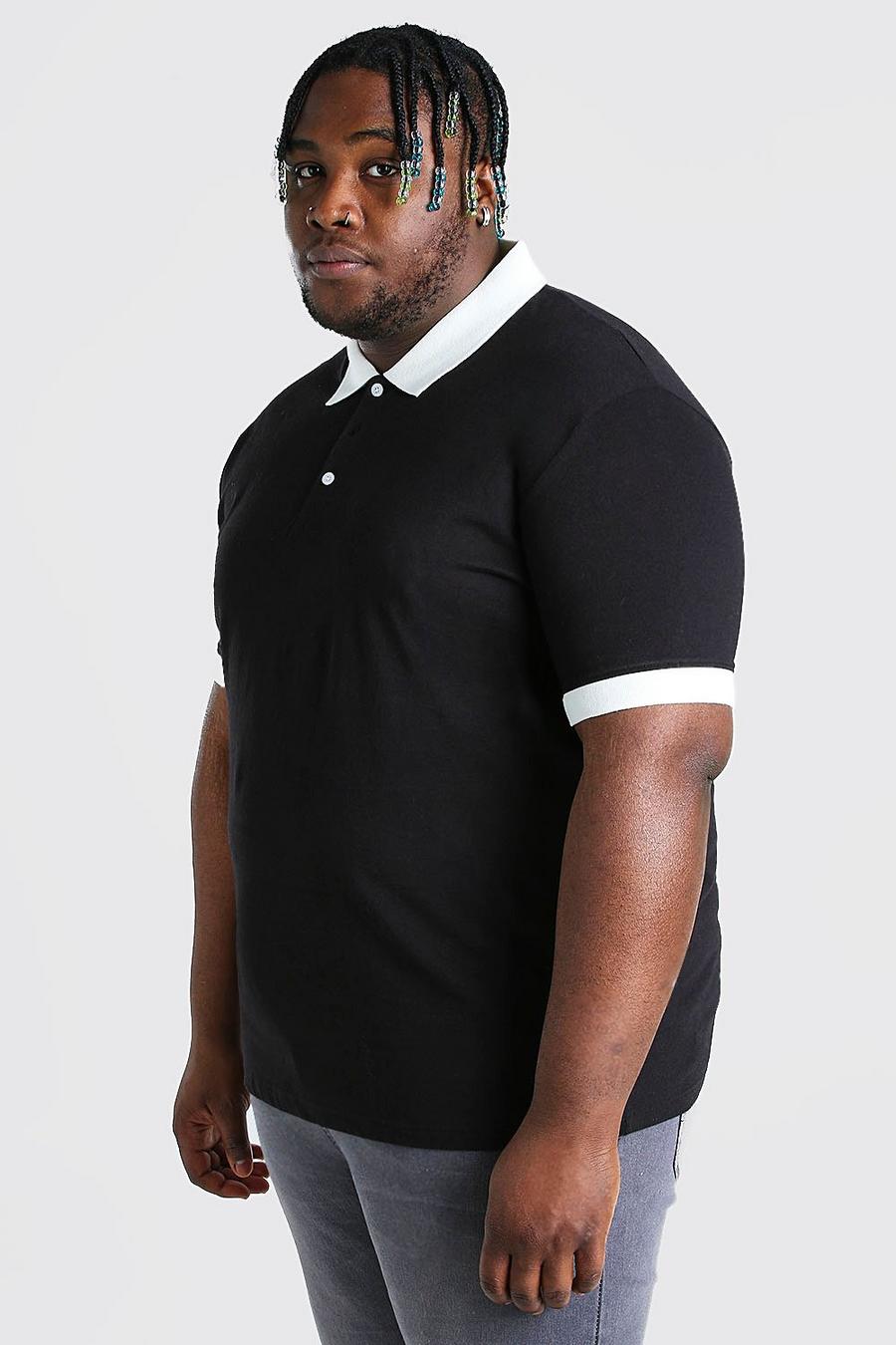 שחור חולצת פולו עם צווארון ומכפלת בצבעים מנוגדים לגברים גדולים וגבוהים image number 1