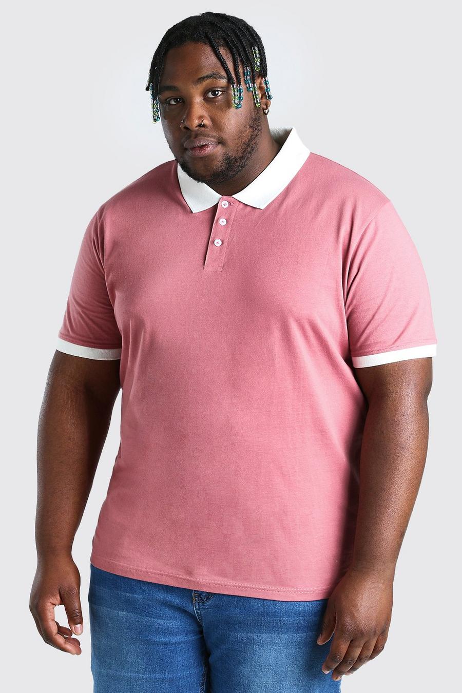 Pink Plus Size Polo With Contrast Collar And Cuff image number 1