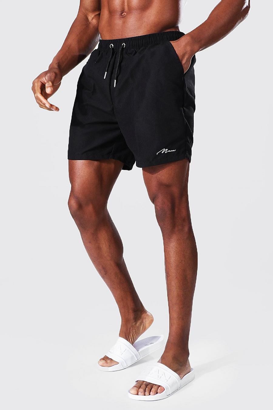 Black Man Signature Mid Length Swim Shorts image number 1