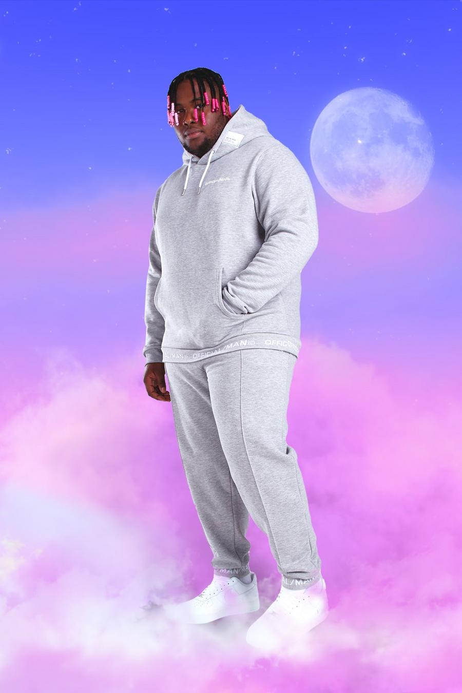Grey marl Plus Size Official MAN Hooded Tracksuit image number 1