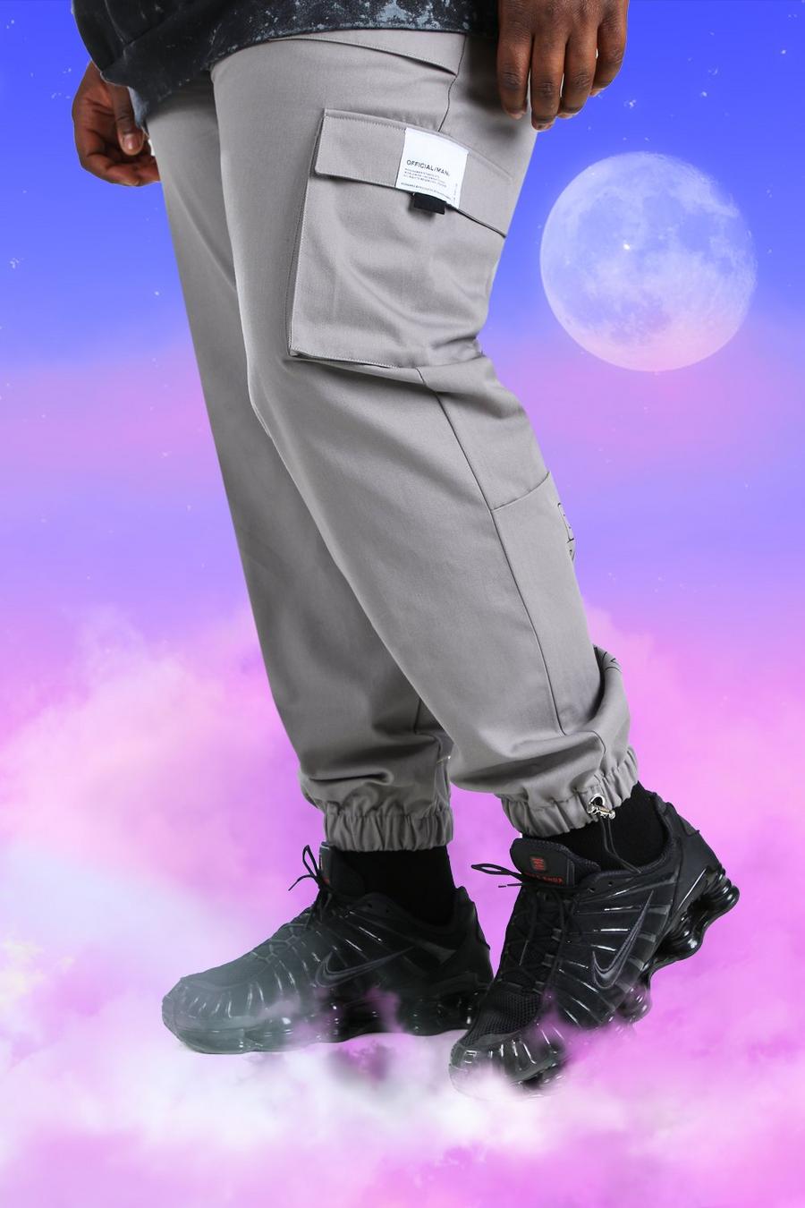 Pantalones de deporte de sarga utilitarios con bajo de puño talla Plus, Gris pizarra image number 1