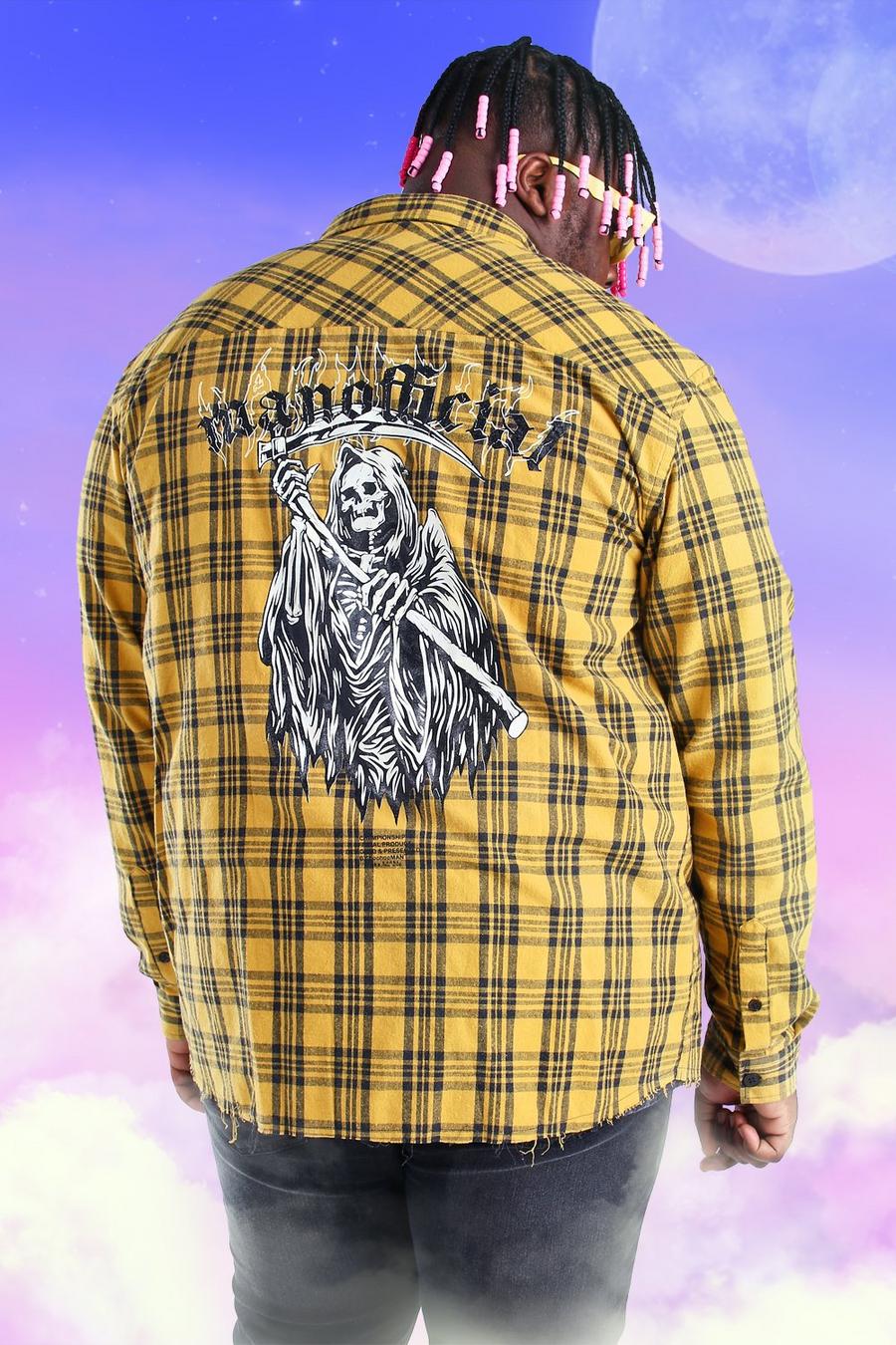 Yellow Plus Size Flannel Back Print Flannel Shirt image number 1