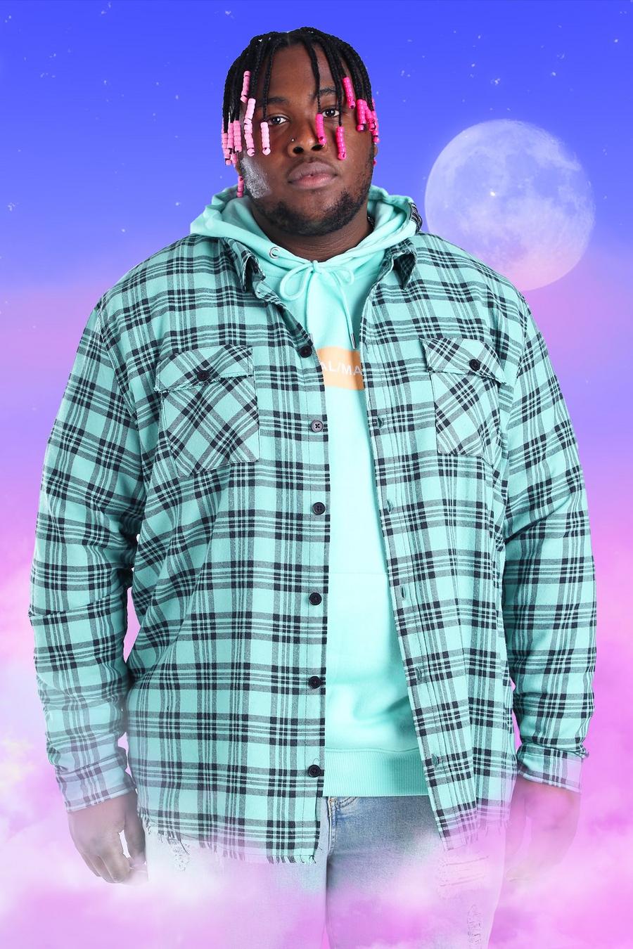 Mint Plus Size Check Overshirt With Woven Tab image number 1