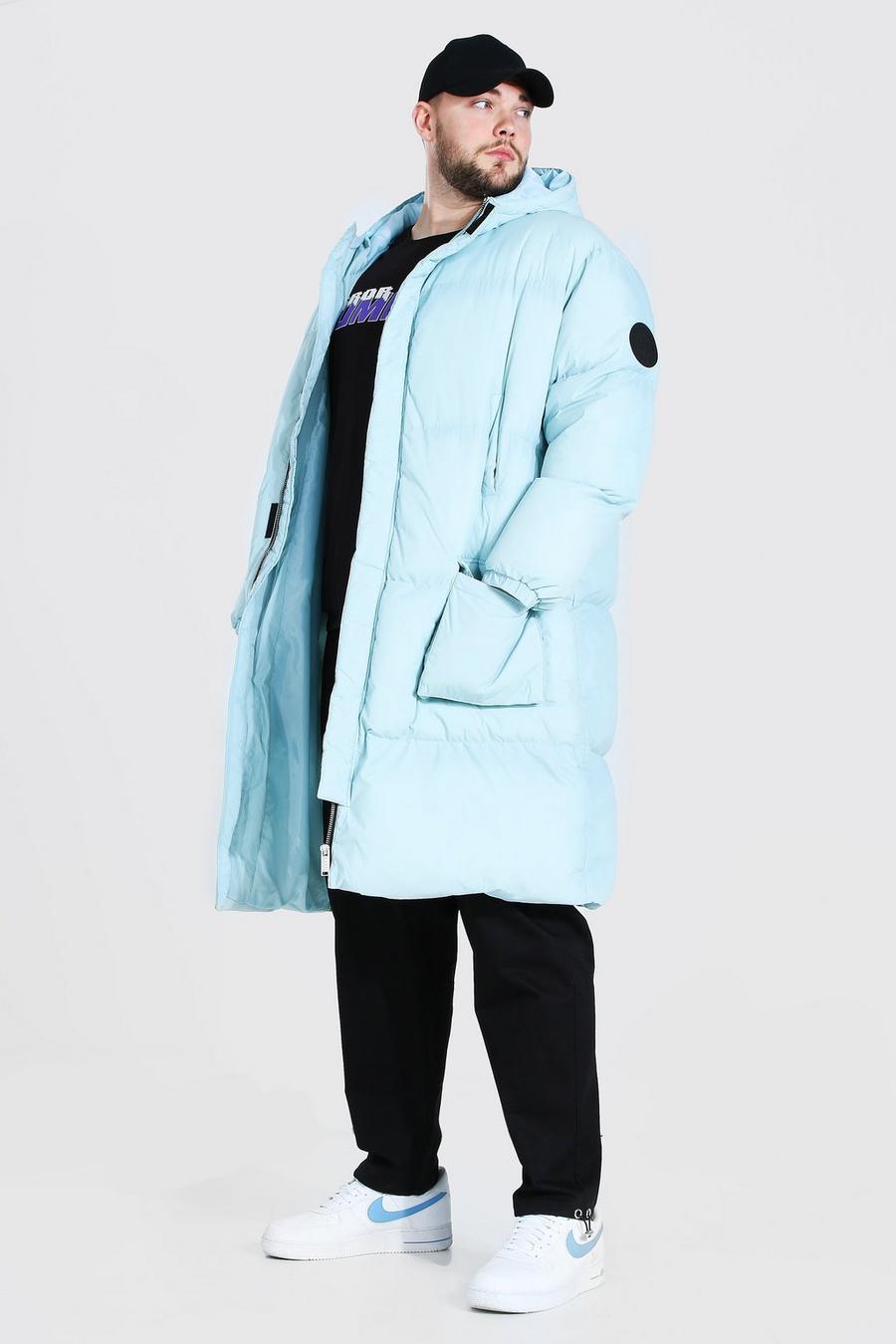 Light blue Plus Size Longline Hooded Puffer image number 1