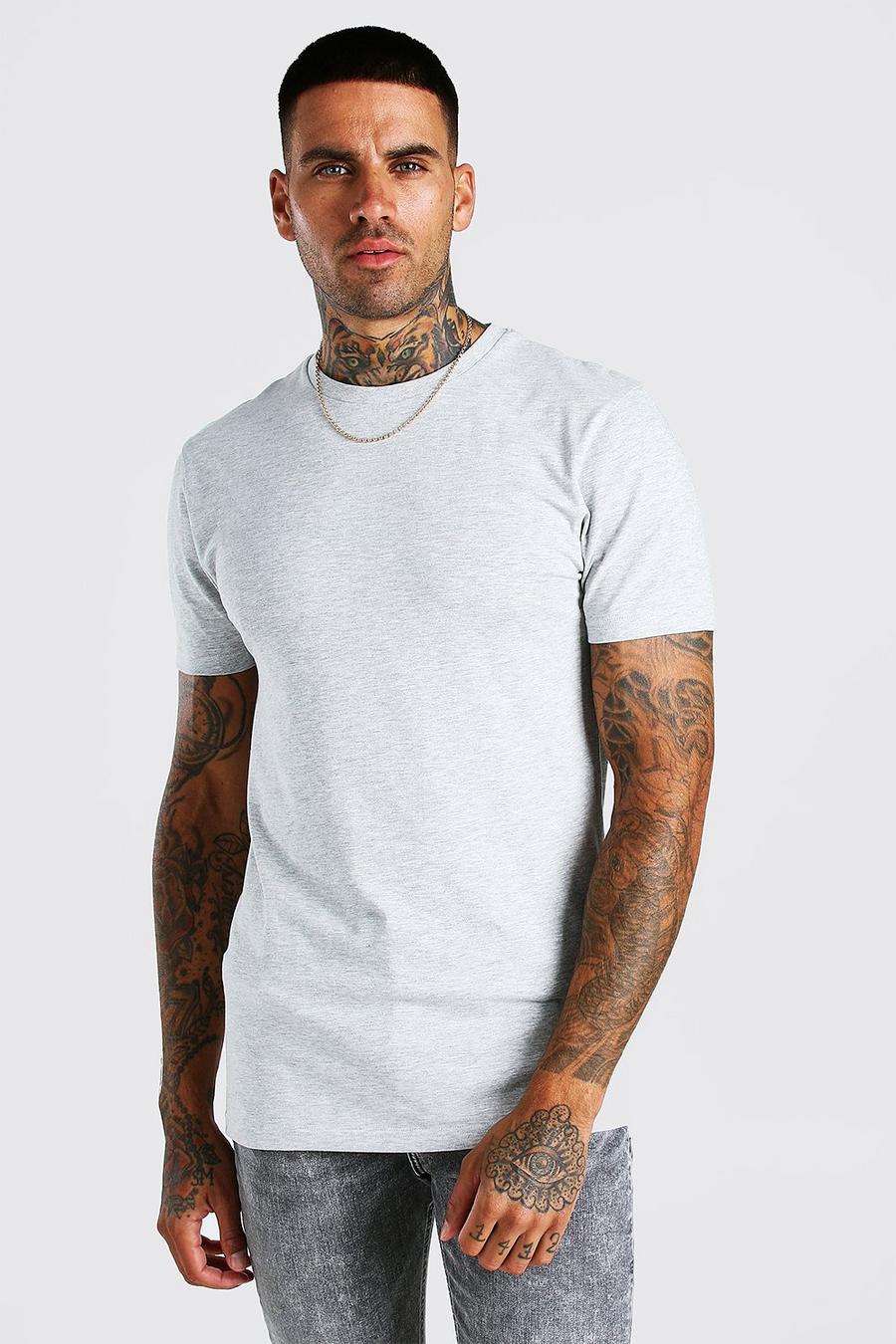 Grey marl T-shirt i muscle fit med rund hals image number 1