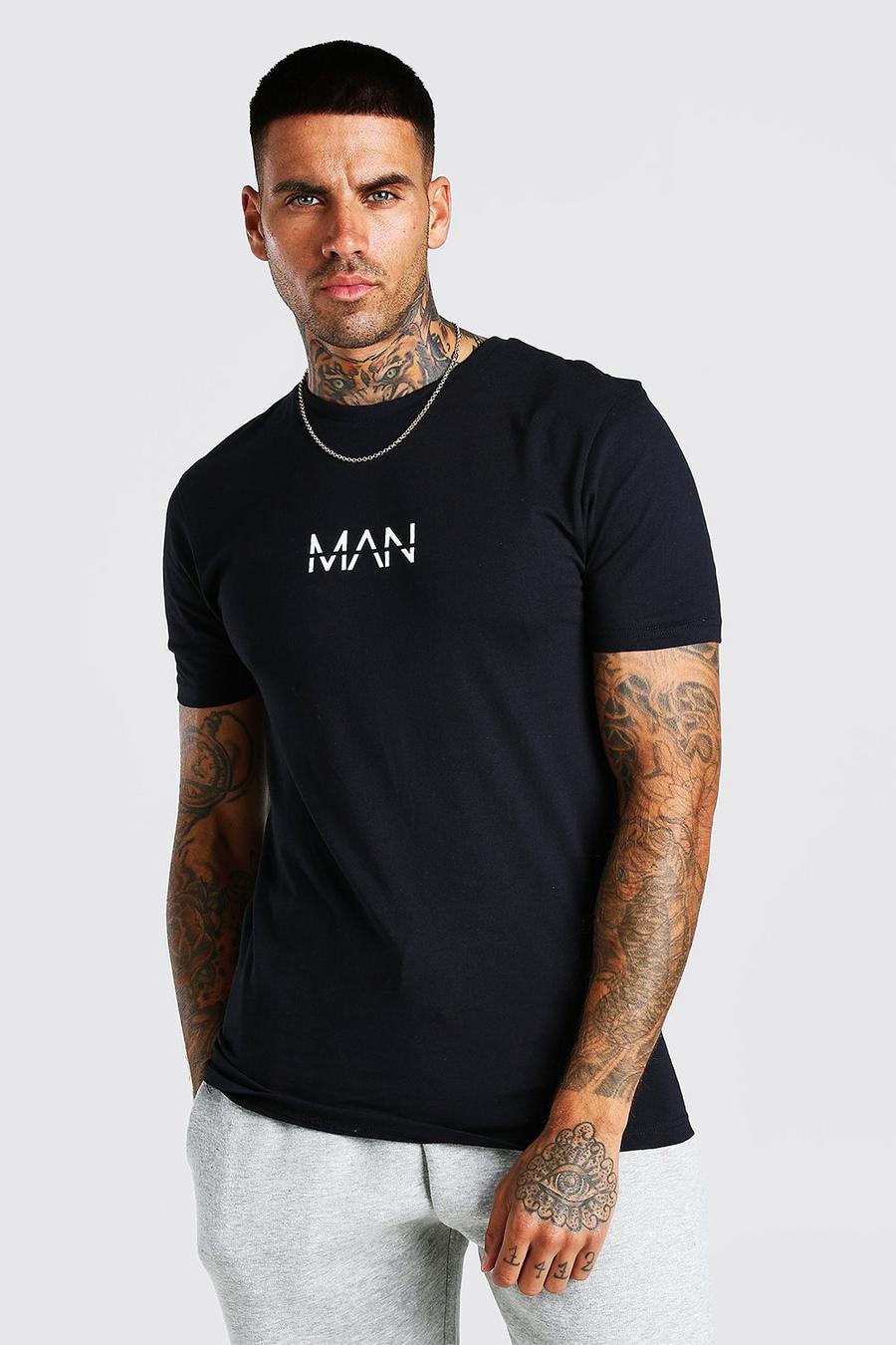 Zwart Original Man Muscle Fit T-Shirt Met Opdruk image number 1
