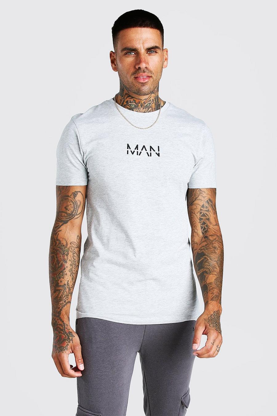 Grey marl grå Original MAN Print T-Shirt In Muscle Fit image number 1