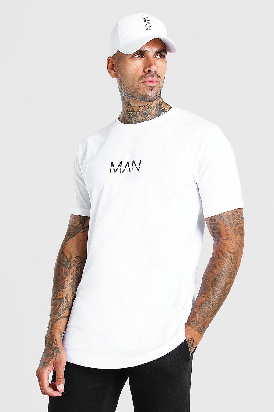 White Original MAN Lång t-shirt med rundad kant image number 1