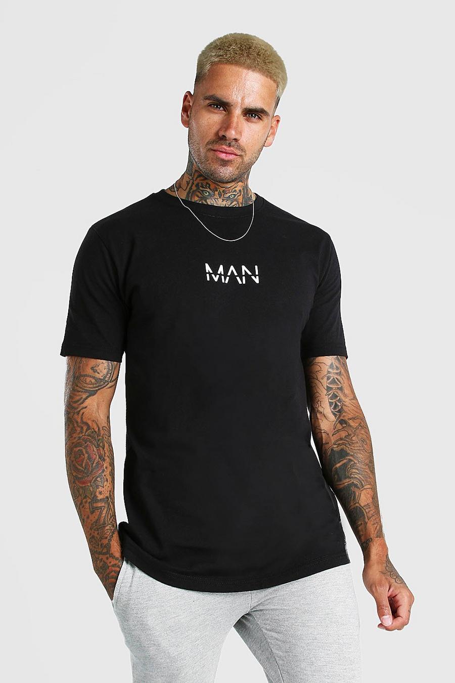 Camiseta larga con bajo curvo MAN original, Negro image number 1