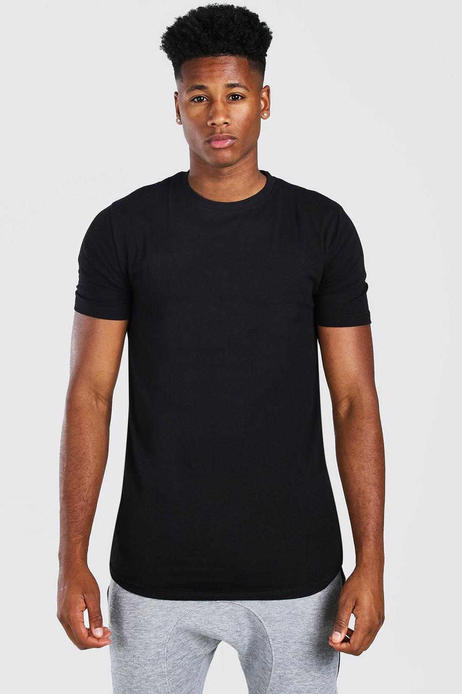 Black svart Basic Muscle Longline Curved Hem T-Shirt image number 1