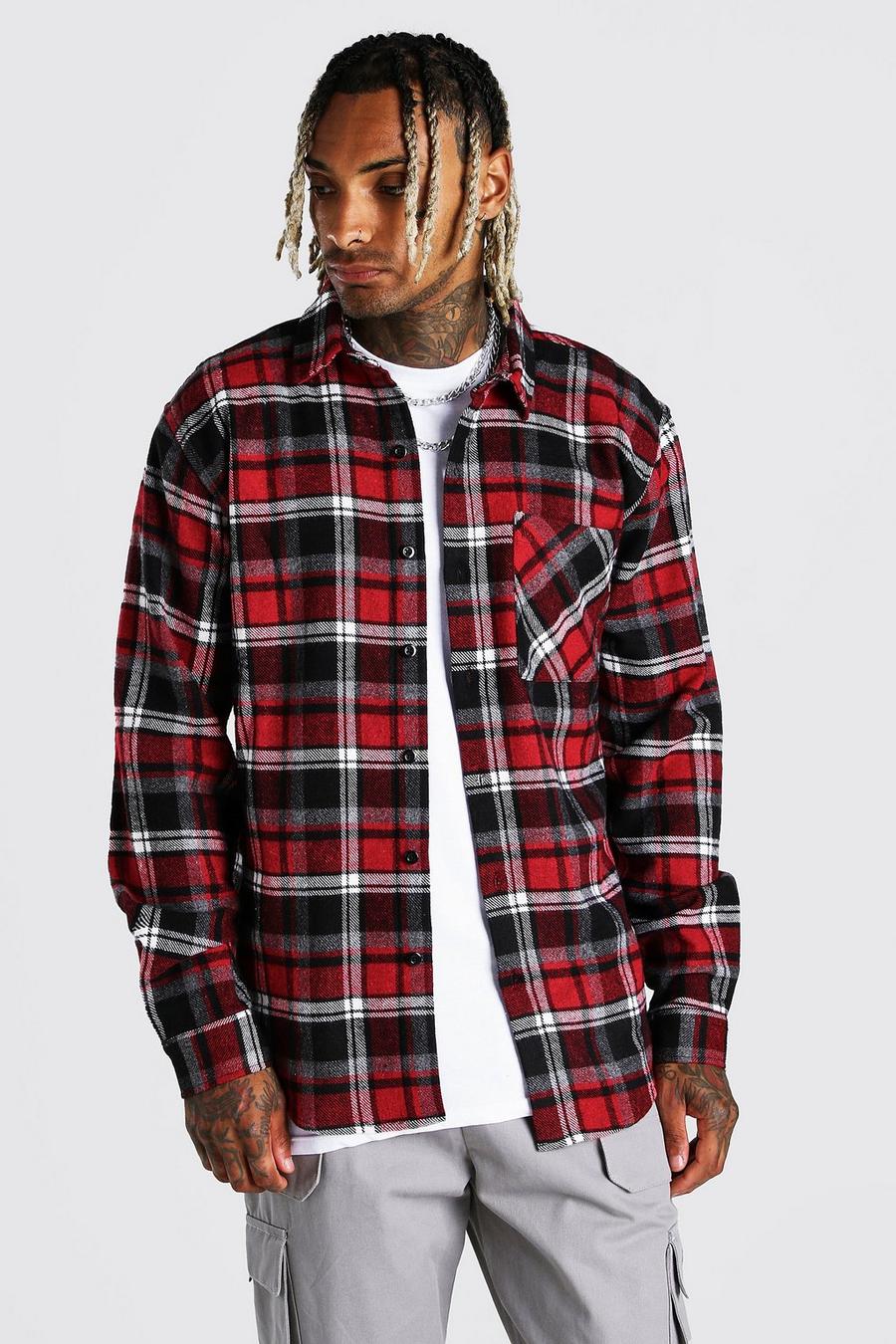 Red Heavy Weight Check Overshirt image number 1