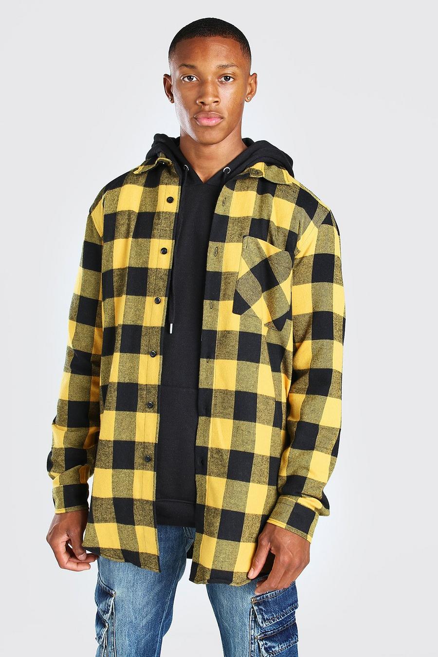 Yellow Long Sleeve Longline Flannel Shirt image number 1