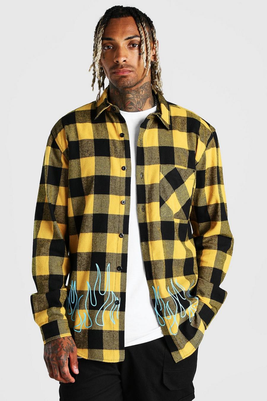Yellow Check Overshirt With Flame Print image number 1