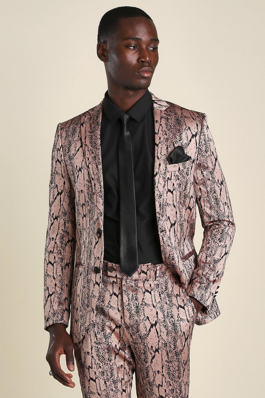 Pink Skinny Snake Jacquard Suit Jacket image number 1