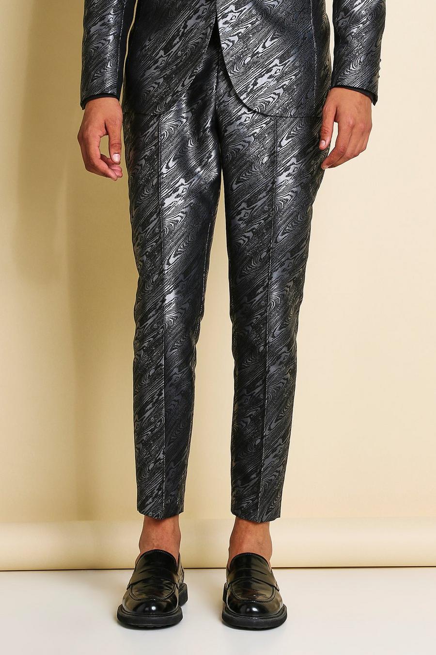 Grey Skinny Animal Jacquard Cropped Suit Trouser image number 1