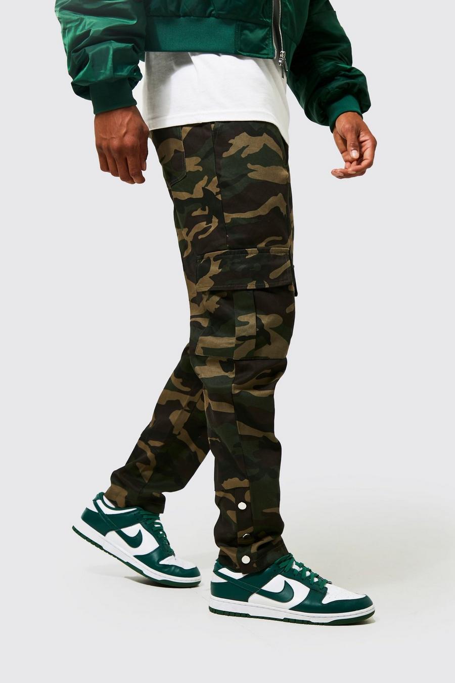 Khaki Camo Twill Cargo Pants With Popper Ankle image number 1