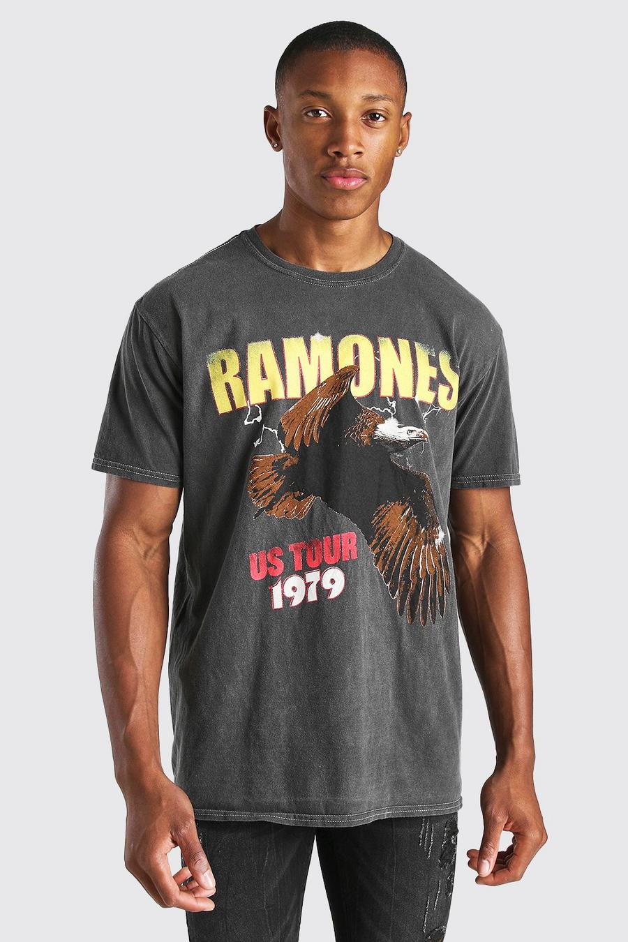 Charcoal Oversize överfärgad t-shirt med officiellt Ramones-tryck image number 1