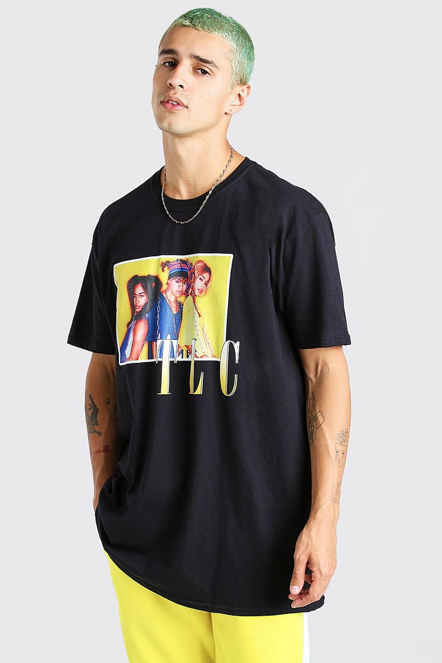 T-Shirt in Übergröße mit lizenziertem „TLC“-Print, Schwarz image number 1