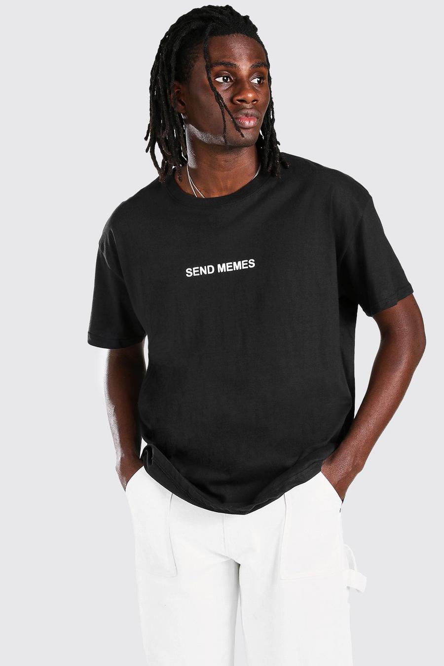 T-shirt oversize con scritta Send Memes, Nero image number 1