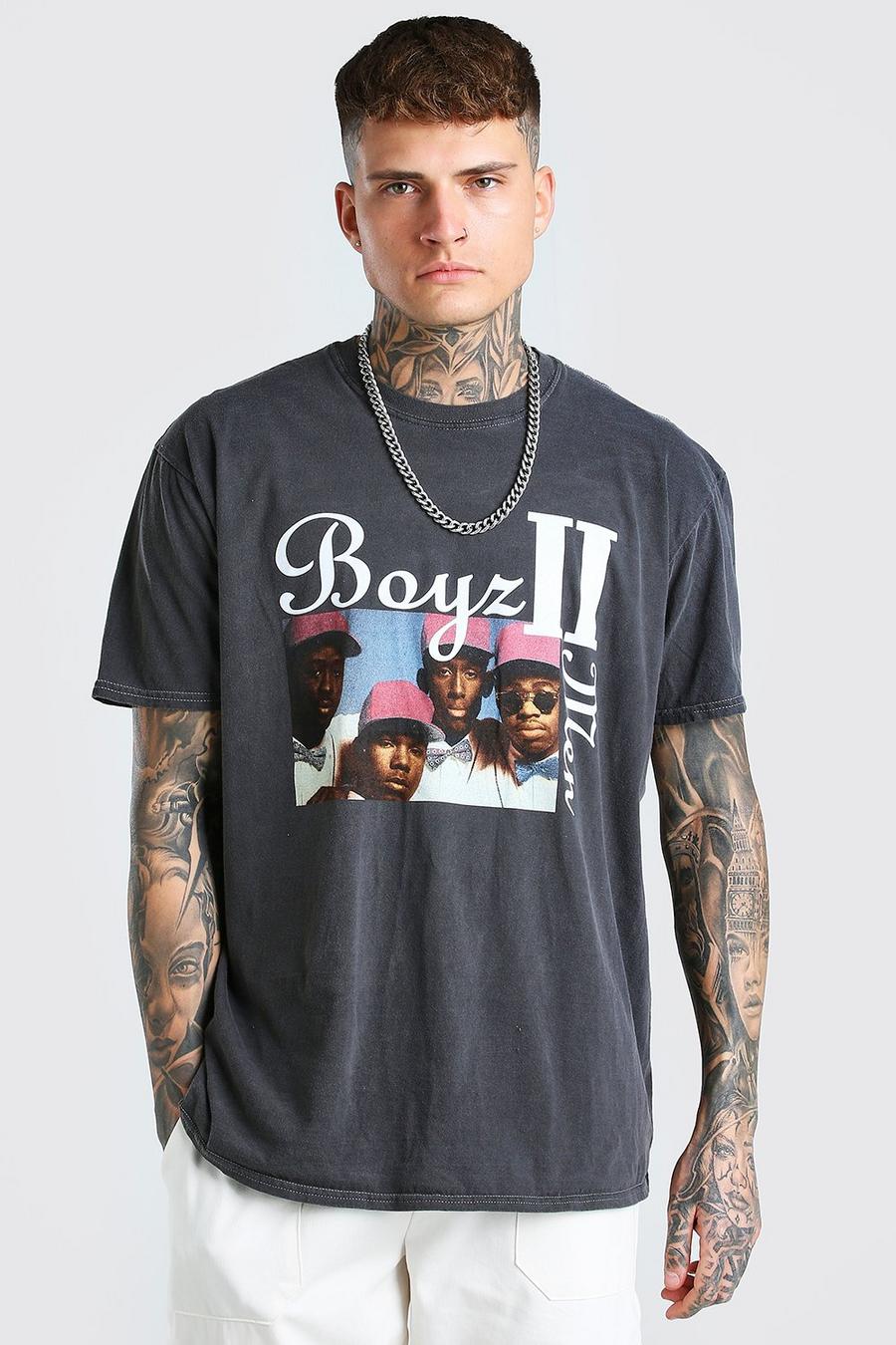 Charcoal grå 'Boys 2 Men' Överfärgad oversize t-shirt med tryck