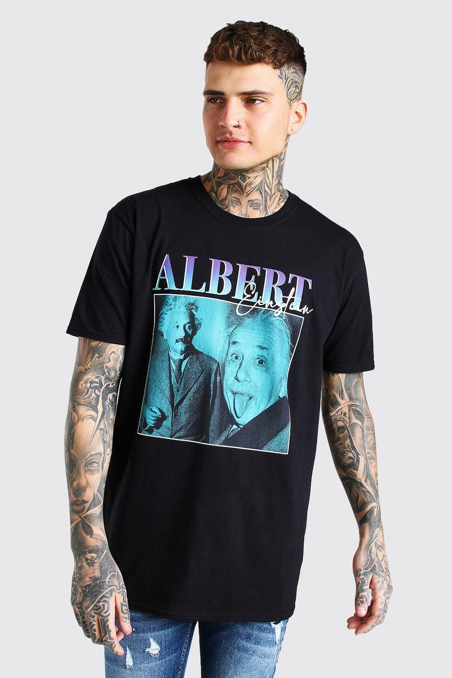 Camiseta ancha con estampado Albert Einstein, Negro image number 1