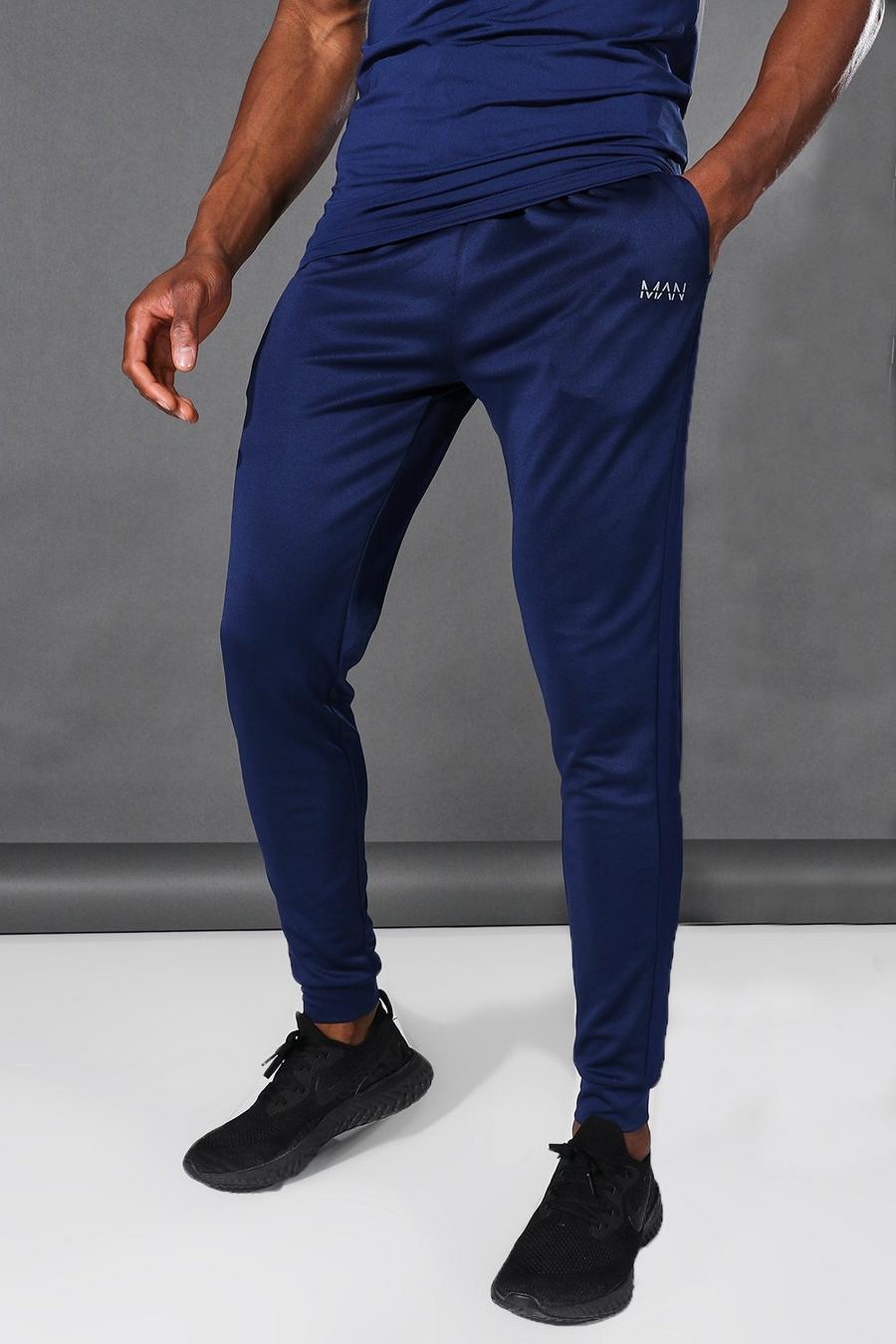 נייבי azul marino מכנסי ריצה ספורטיביים עם עיטור בצבע מנוגד וכיתוב Man