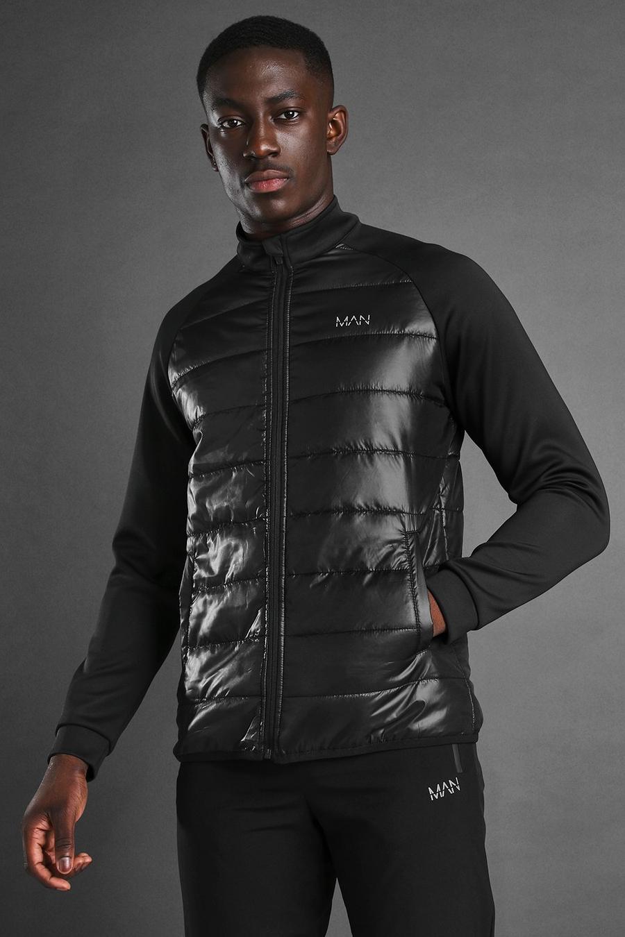 Black Man Active Gym Zip Through Padded Poly Top image number 1