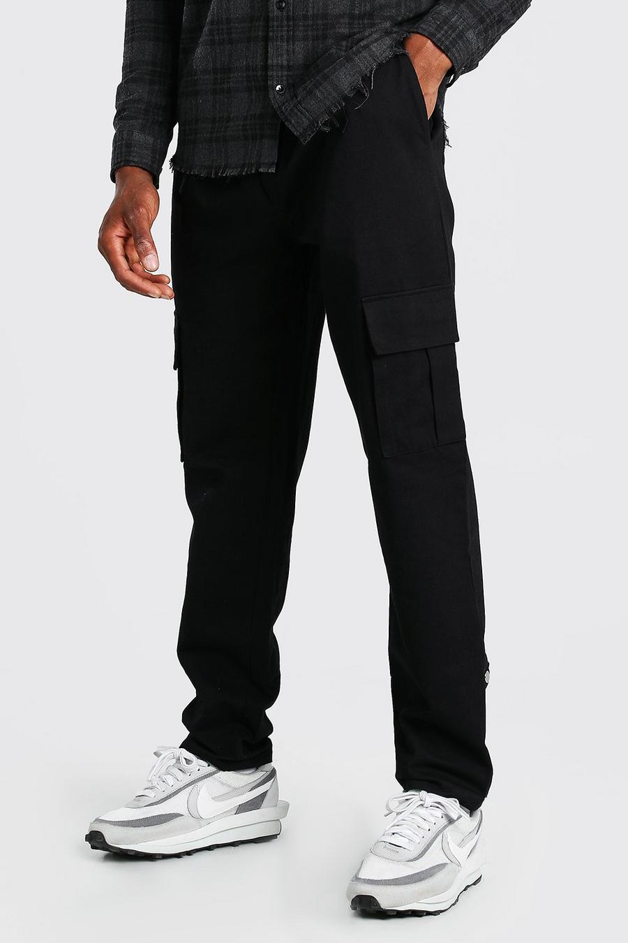 Black Twill Cargo Pants With Popper Ankle image number 1