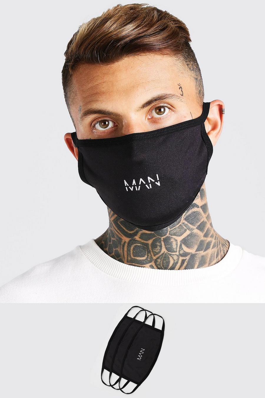 3er-Pack Fashion-Masken mit MAN-Streifen, Schwarz image number 1