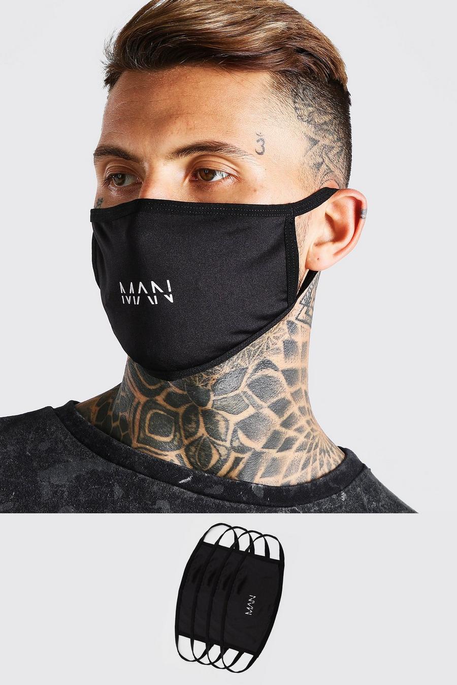 4er-Pack Fashion-Masken mit MAN-Streifen, Schwarz image number 1