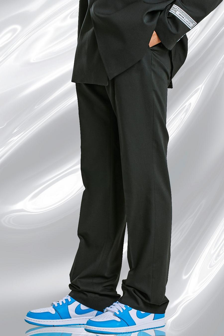 Black Relaxed Plain Suit Trousers image number 1