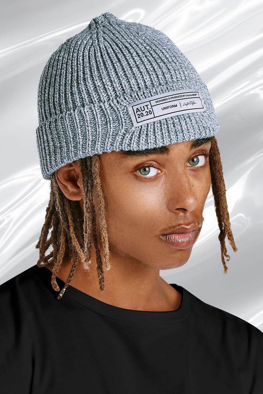 Grey marl grau Skater Fit Beanie With Woven Branded Tab image number 1