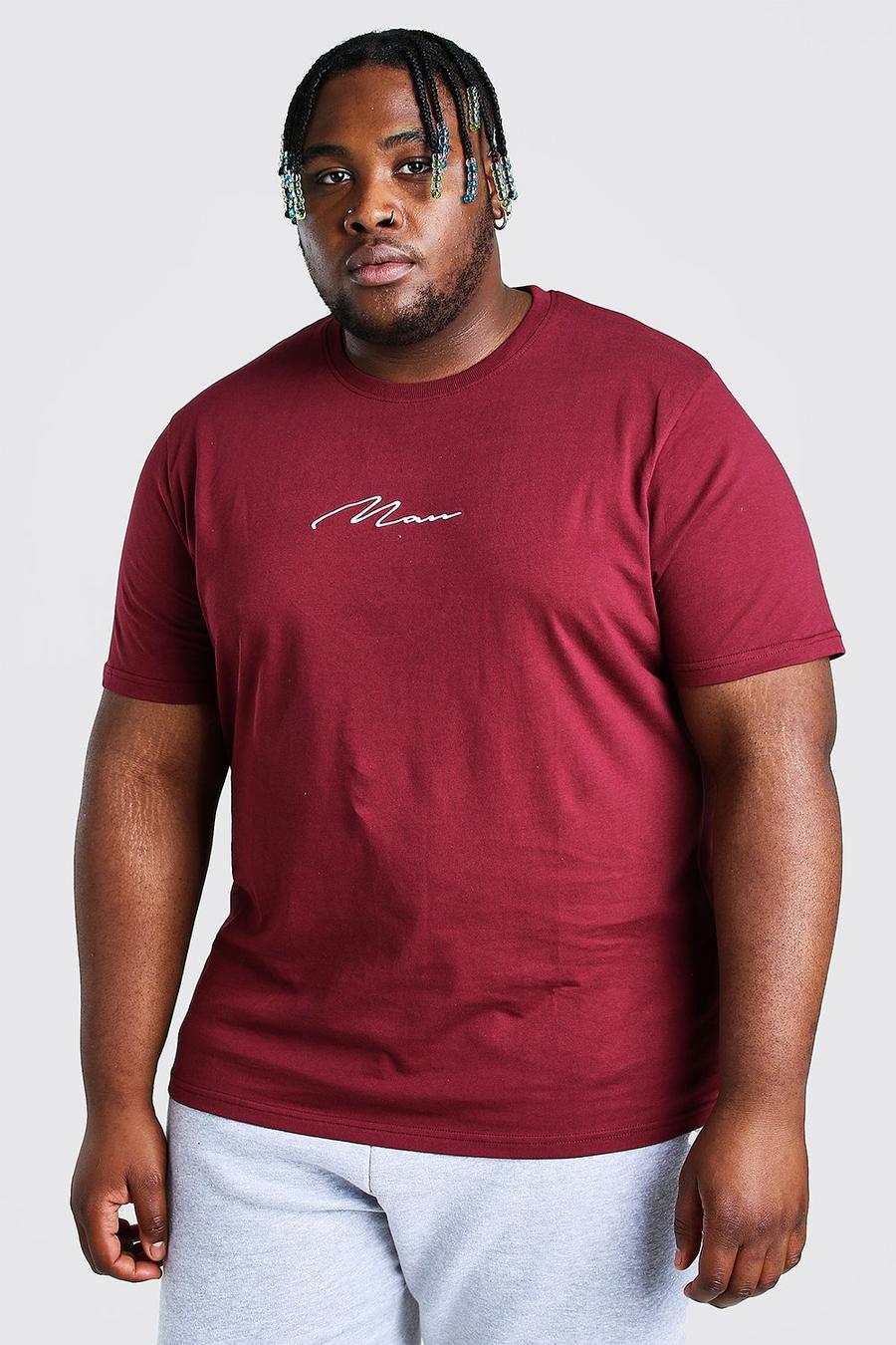 Burgundy röd Plus Size MAN Script Embroidered T-Shirt image number 1