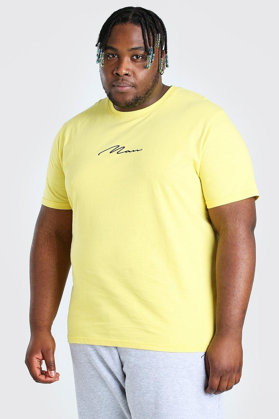 Yellow Plus Size MAN Script Embroidered T-Shirt image number 1