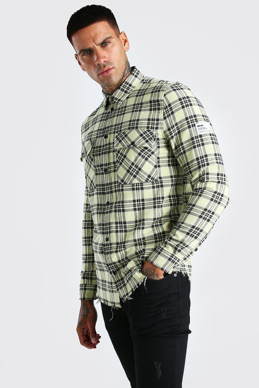 Yellow MAN Check Shirt With Woven Tab And Raw Hem image number 1