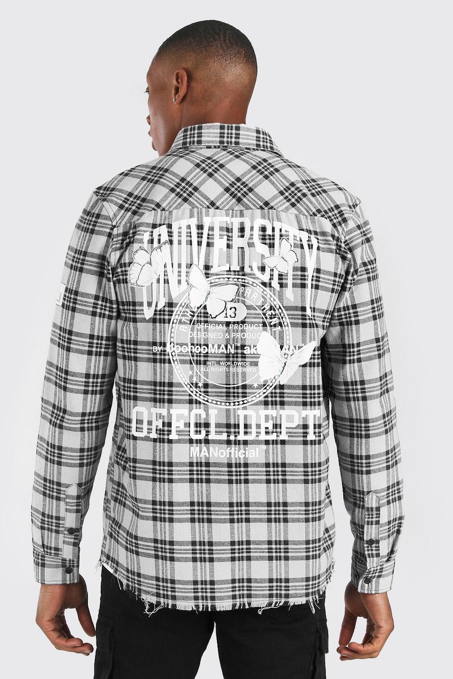 White Long Sleeve Overdyed Check Shirt With Back Print image number 1