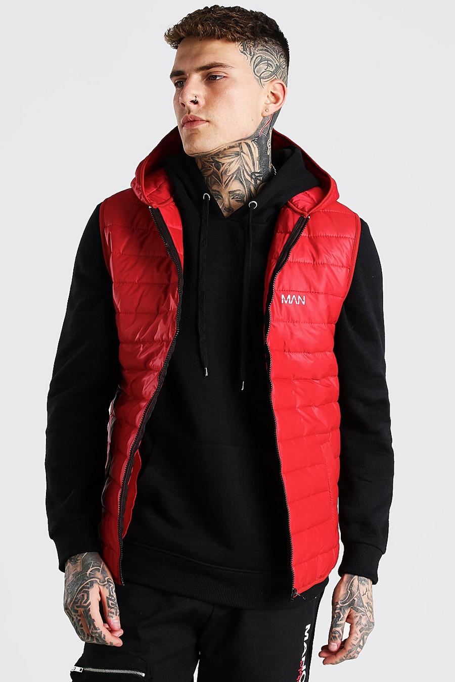 Red Padded Gilet With Hood image number 1