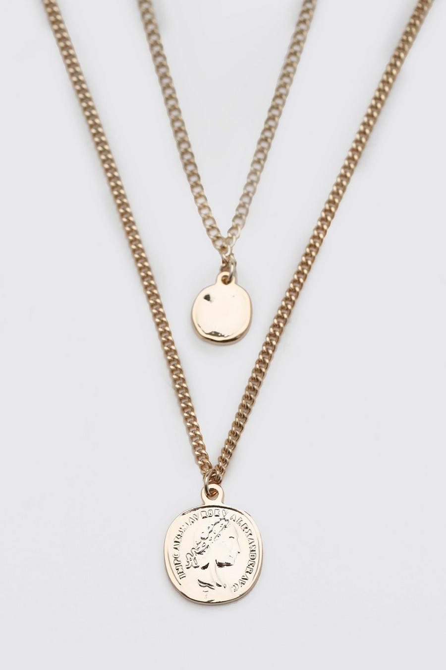 Gold Dual Coin Pendant Layered Chain image number 1