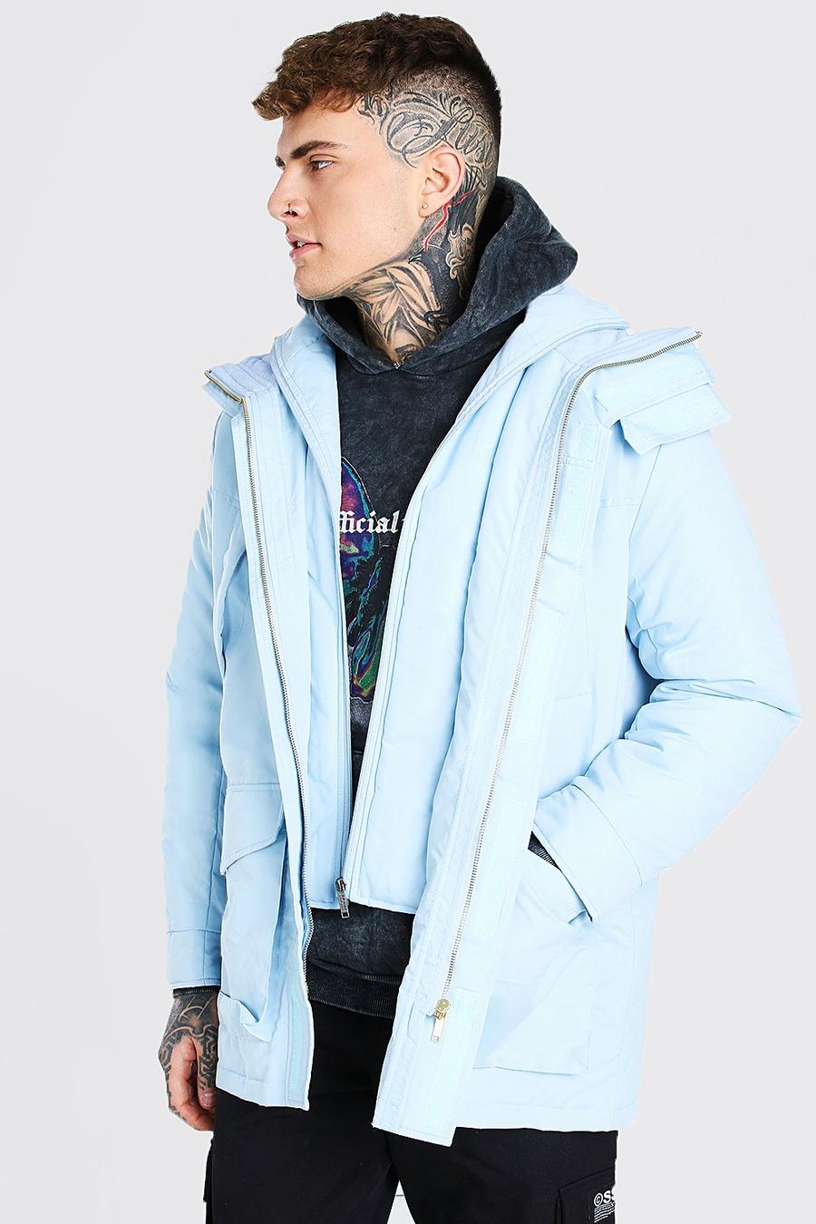 Chaqueta de esquí con cuello alzado y marca MAN, Azul pastel image number 1