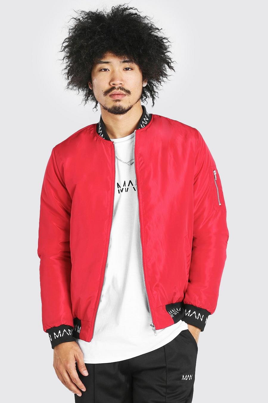 Bomber stile varsity con coste MAN, Rosso image number 1