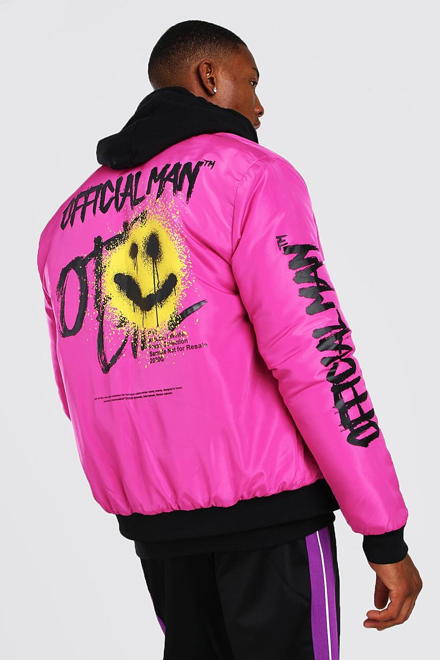 Pink Ma1 Padded Bomber With MAN Official Graffiti Print image number 1