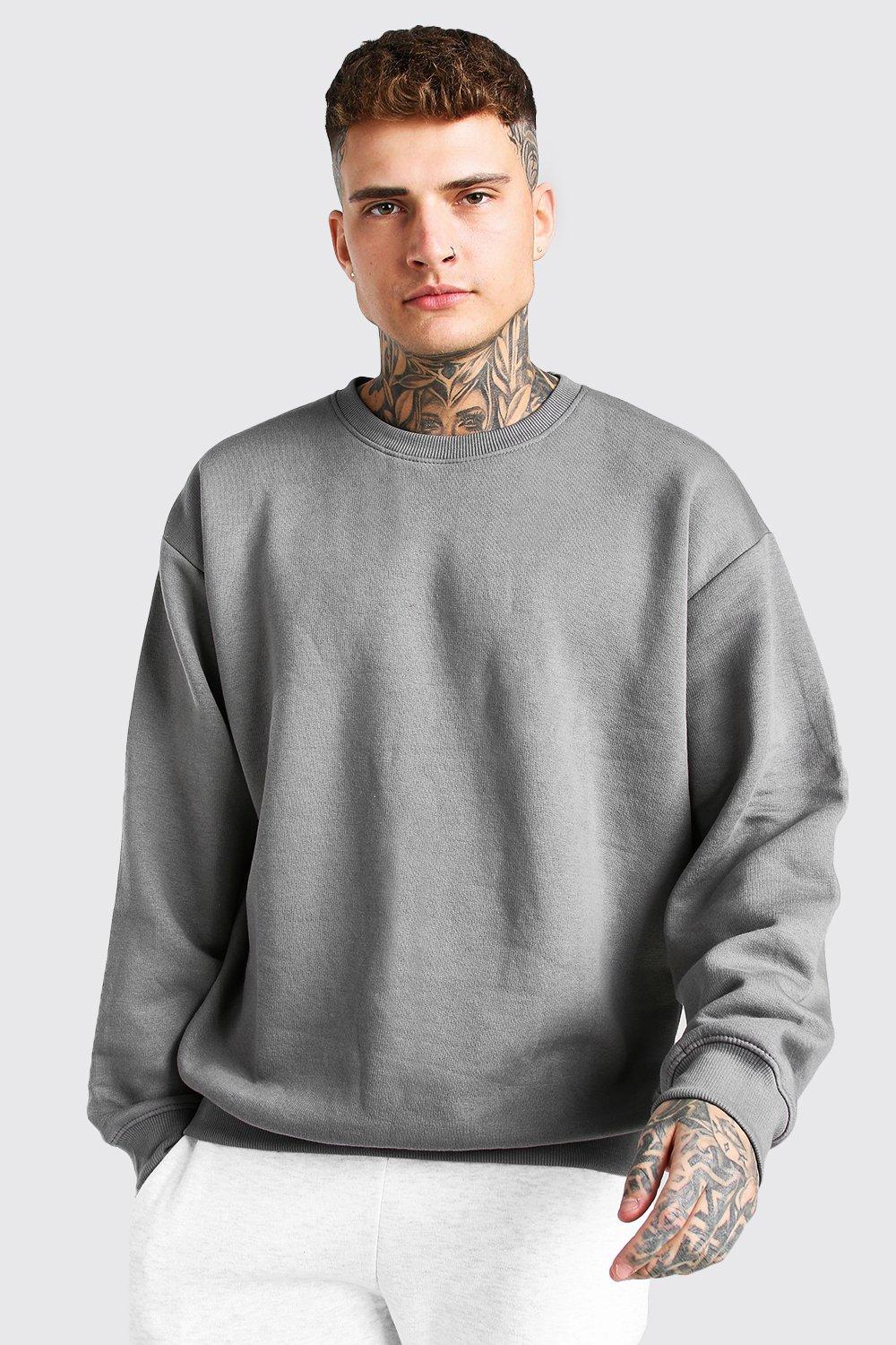 Men's Oversize Sweatshirt Round Neck Black, 56% OFF