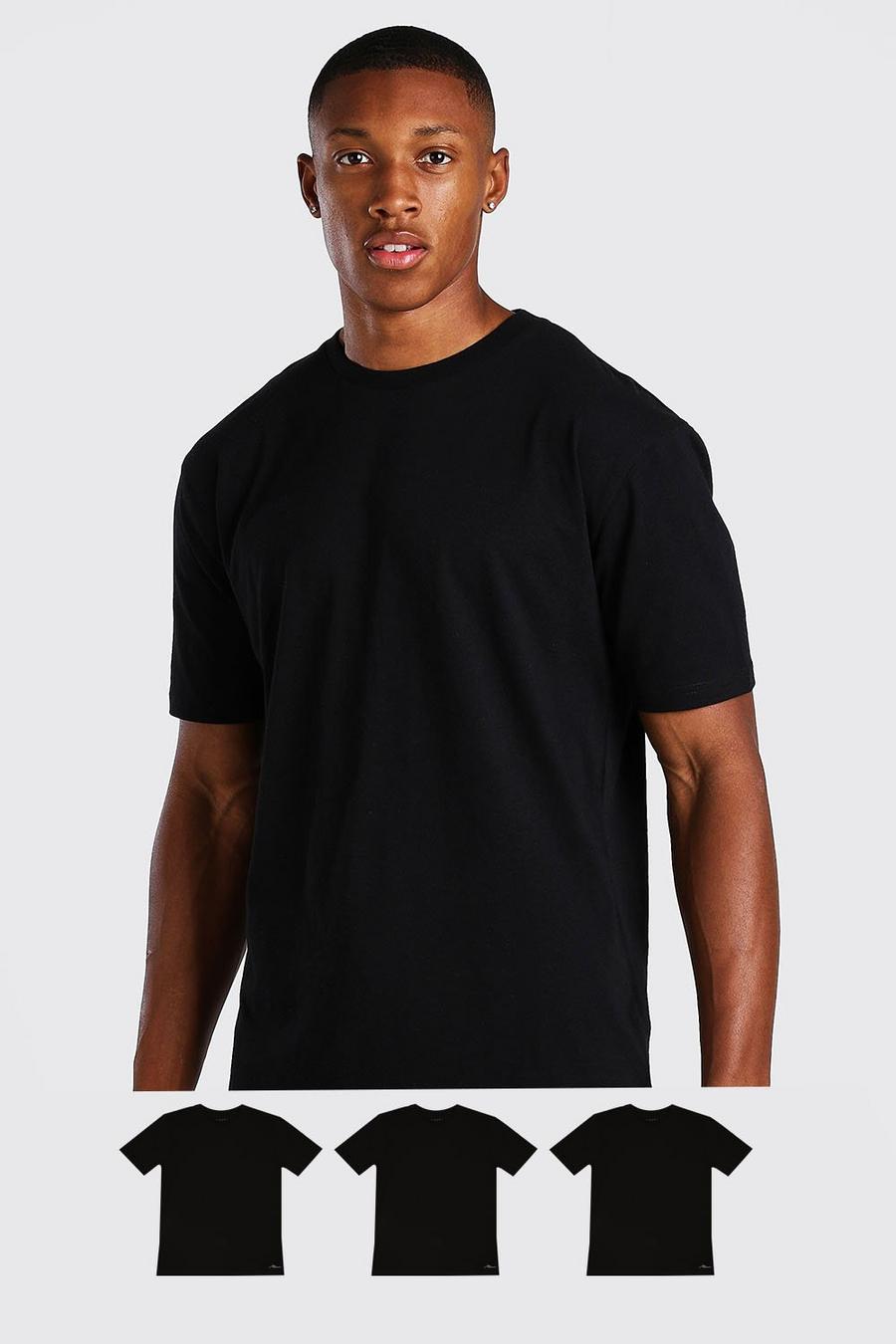 שחור מארז 3 חולצות טישרט עם כיתוב MAN image number 1