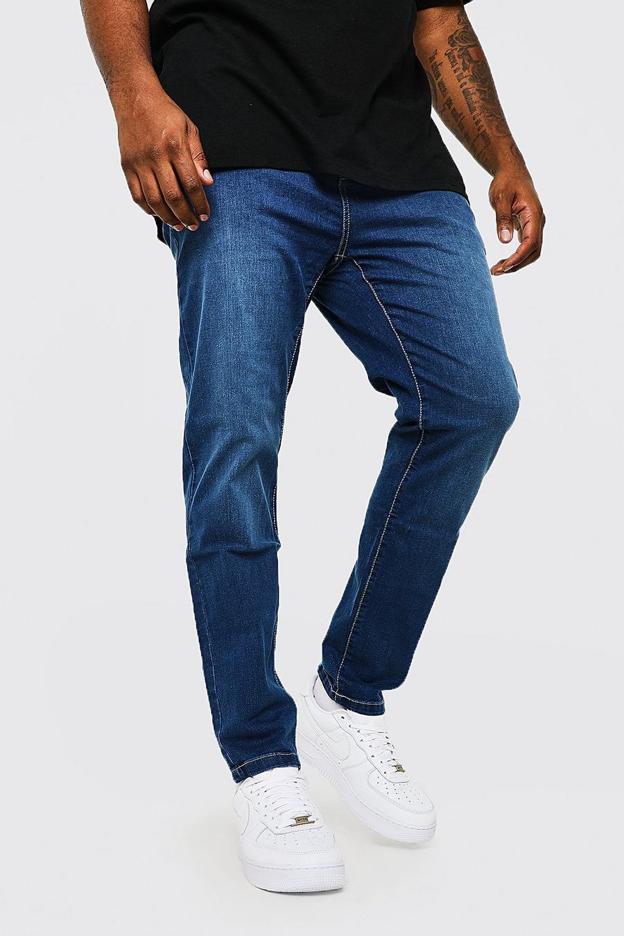 כחול ביניים מכנסי ג'ינס בגזרת סקיני לגברים גדולים וגבוהים image number 1