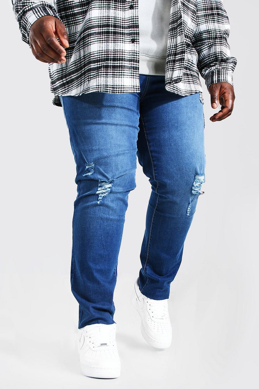 כחול ביניים מכנסי ג'ינס בגזרת סקיני עם מכפלת פרומה לגברים גדולים וגבוהים image number 1