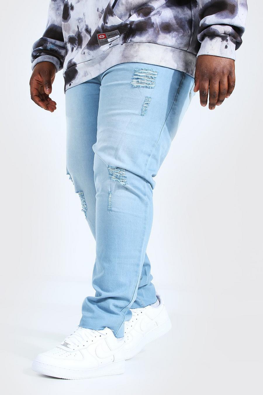 Big & Tall Skinny-Fit-Jeans mit unversäumten Schnittkanten, Hellblau image number 1