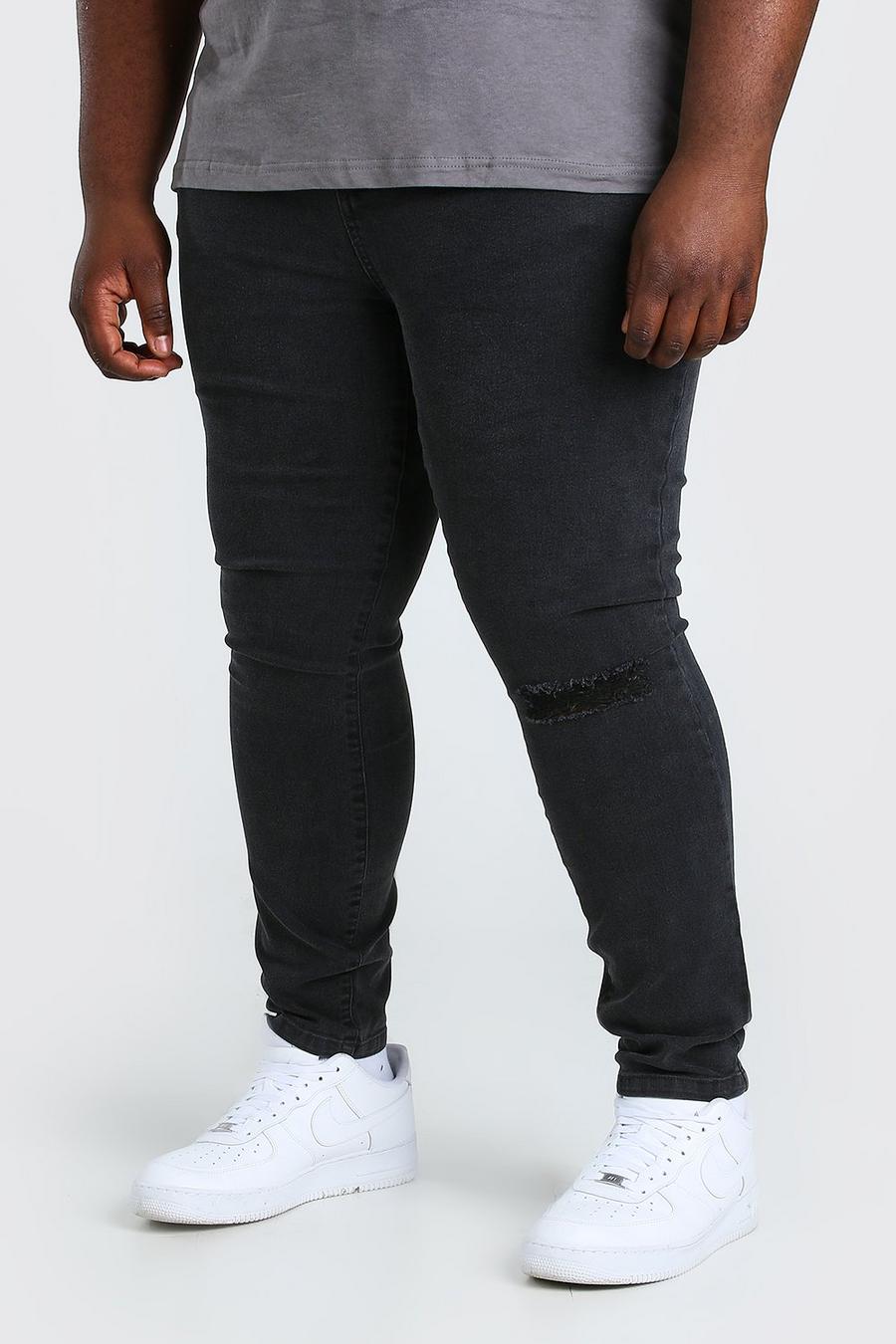 פחם מכנסי ג'ינס סופר סקיני עם ברך קרועה לגברים גדולים וגבוהים image number 1